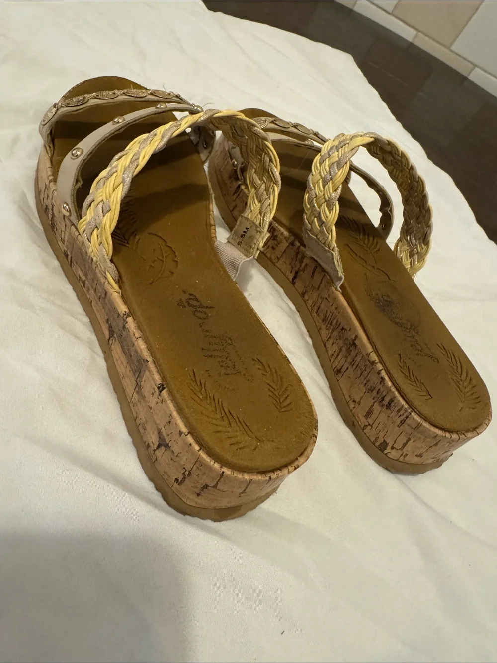 Jellypop Braided Yellow & Tan Platform Sandals